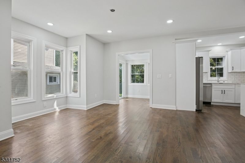 Empty room, Interior, Kitchen, Recessed Lighting, Wood Texture Flooring