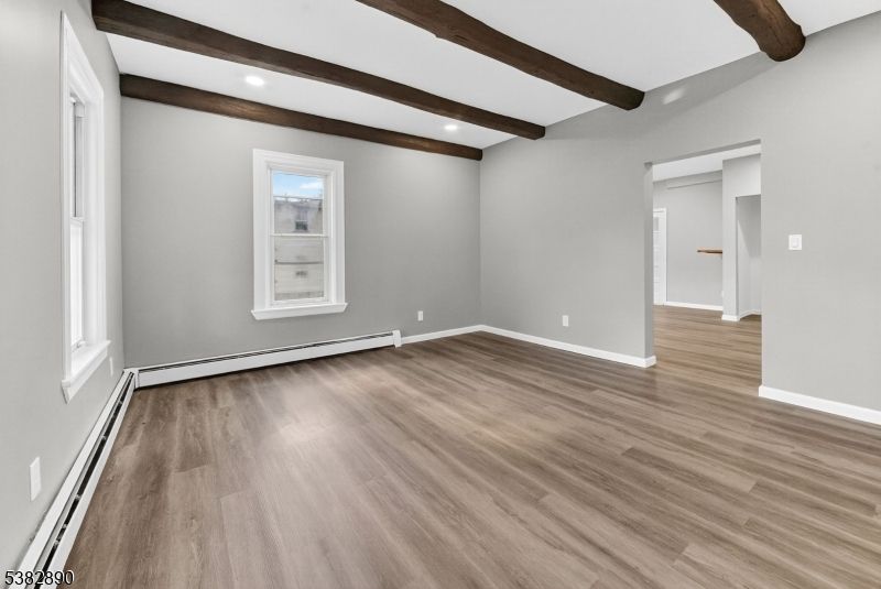 Empty room, Interior, Recessed Lighting, Wooden Beams, Wood Texture Flooring