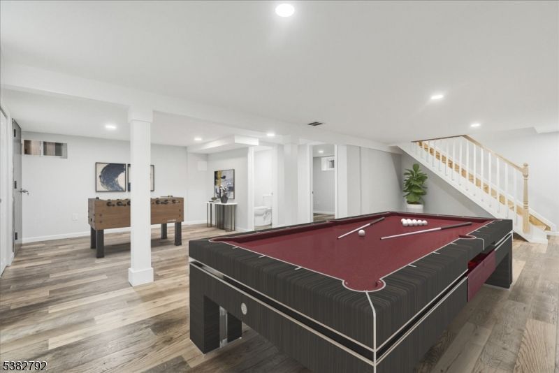 Billiard Table, Game Room, Interior, Recessed Lighting, Wood Texture Flooring