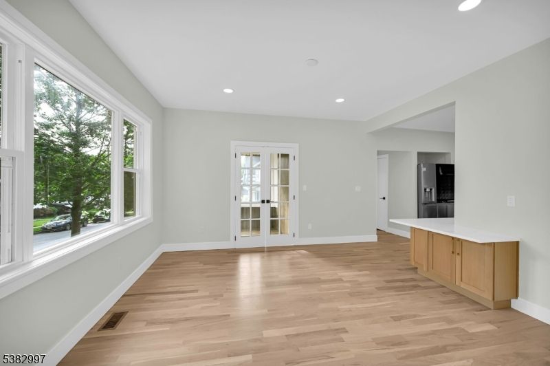 Empty room, Interior, Kitchen, Recessed Lighting, Wood Texture Flooring