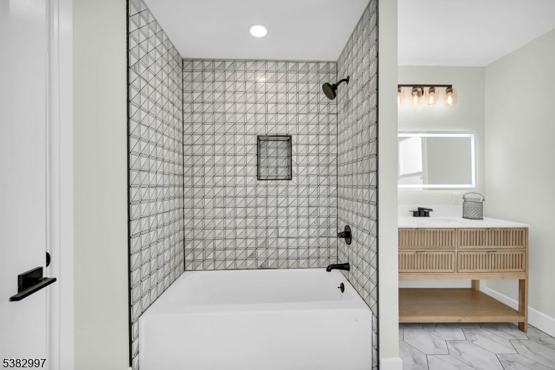 Bathroom, Interior, Marble, Recessed Lighting