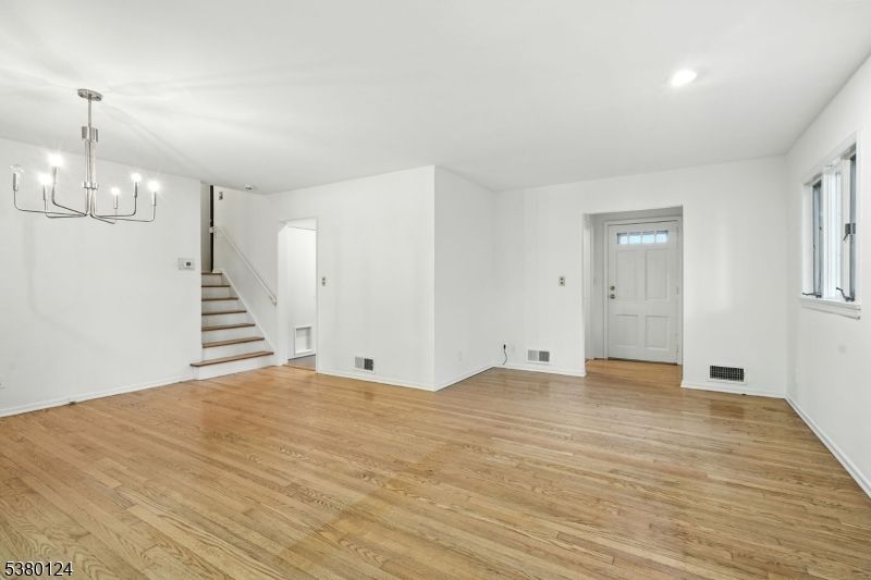 Chandelier, Empty room, Interior, Recessed Lighting, Wood Texture Flooring