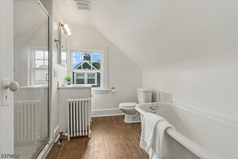 Bathroom, Glass Shower, Interior, Wood Texture Flooring