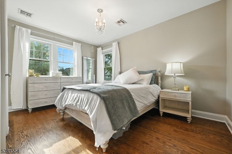 Bedroom, Chandelier, Interior, Wood Texture Flooring