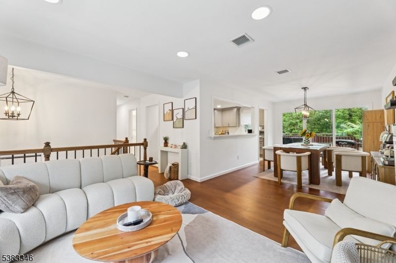 Dining room, Interior, Pendant Lights, Recessed Lighting, Wood Texture Flooring