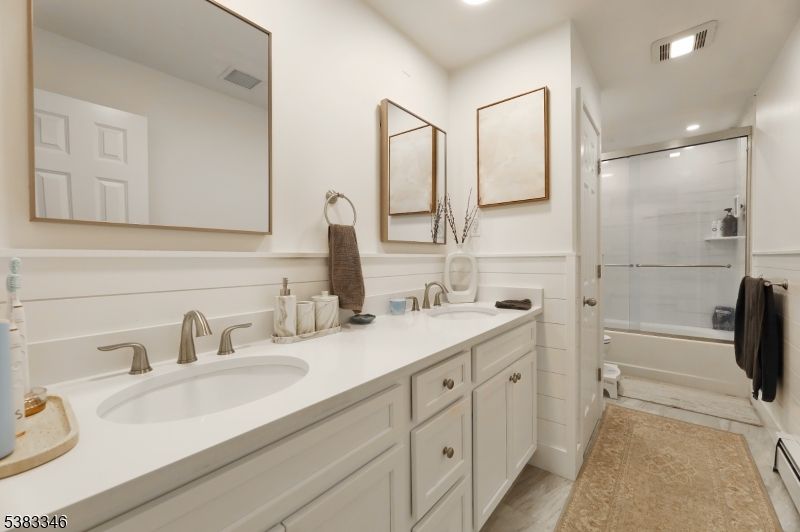 Bathroom, Dual Sink Vanities, Glass Shower, Interior, Recessed Lighting