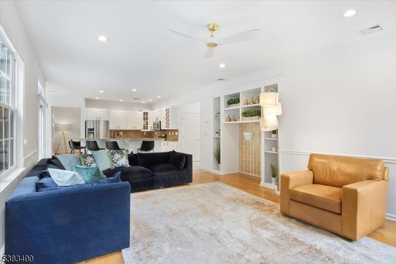 Interior, Kitchen, Living room, Recessed Lighting, Stainless Steel Appliances, Wood Texture Flooring