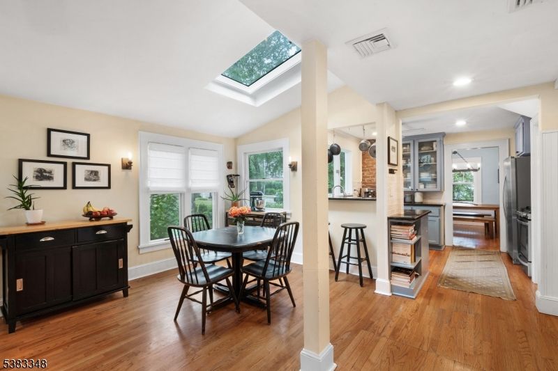 Dining room, Interior, Recessed Lighting, Wood Texture Flooring