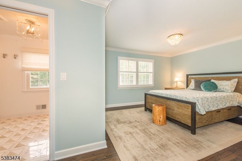 Bedroom, Chandelier, Interior, Wood Texture Flooring