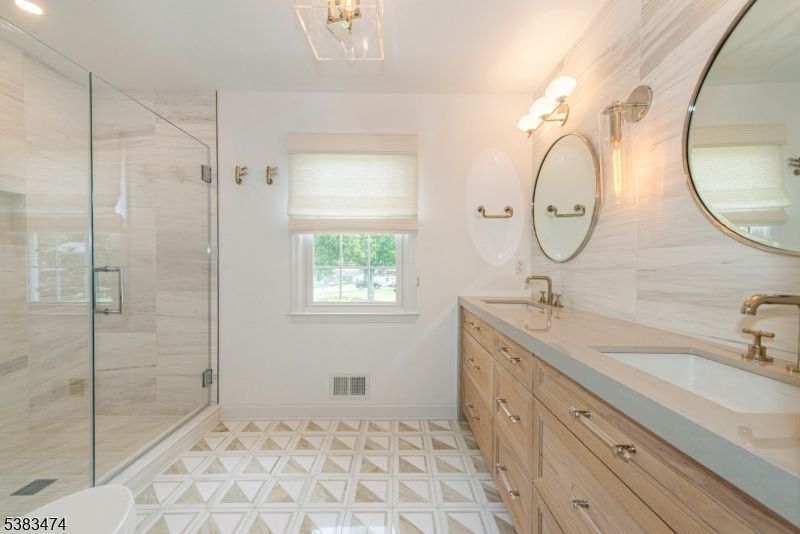 Bathroom, Dual Sink Vanities, Glass Shower, Interior, Recessed Lighting