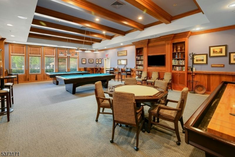 Billiard Table, Dining room, Game Room, Interior, Pendant Lights, Recessed Lighting, Wooden Beams