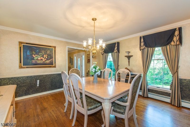 Chandelier, Dining room, Interior, Wood Texture Flooring