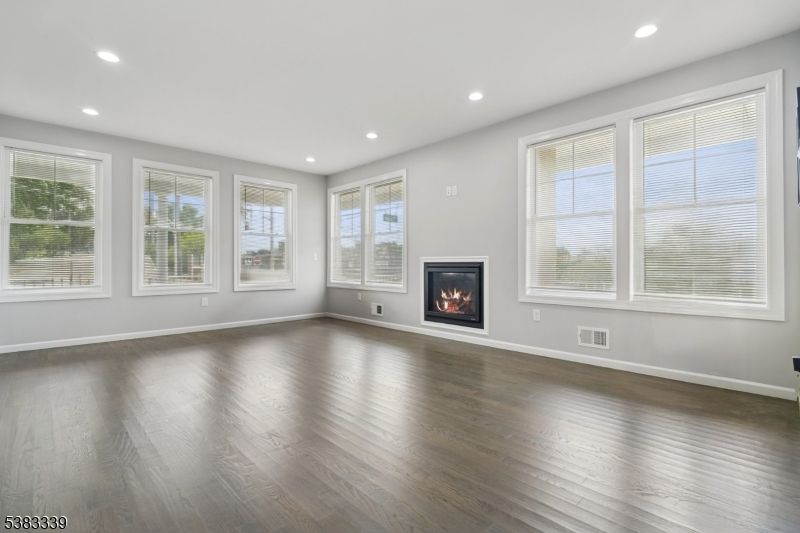 Empty room, Fireplace, Interior, Recessed Lighting, Wood Texture Flooring