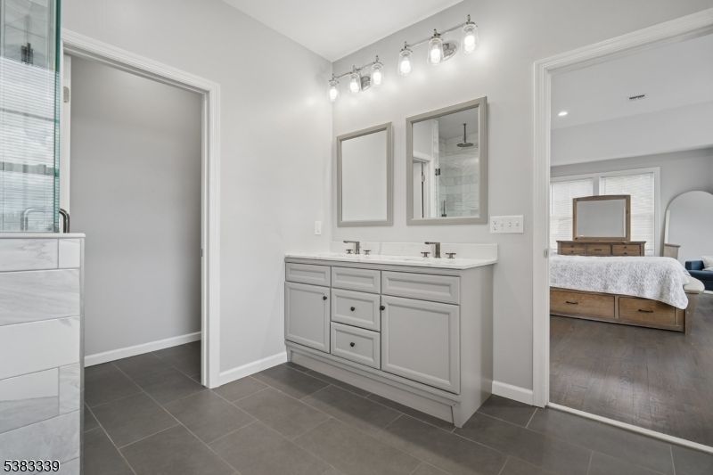 Bathroom, Bedroom, Dual Sink Vanities, Interior, Recessed Lighting, Wood Texture Flooring
