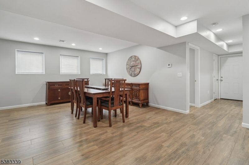 Dining room, Interior, Recessed Lighting, Wood Texture Flooring
