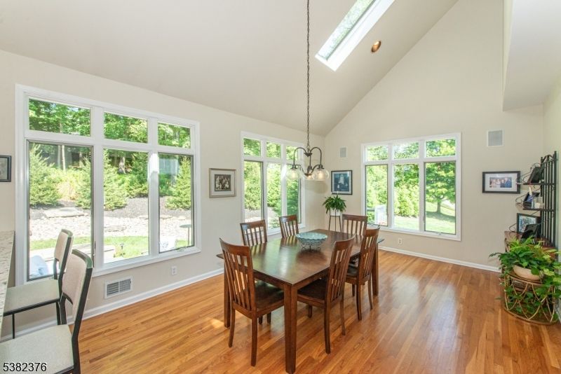 Dining room, Interior, Pendant Lights, Wood Texture Flooring