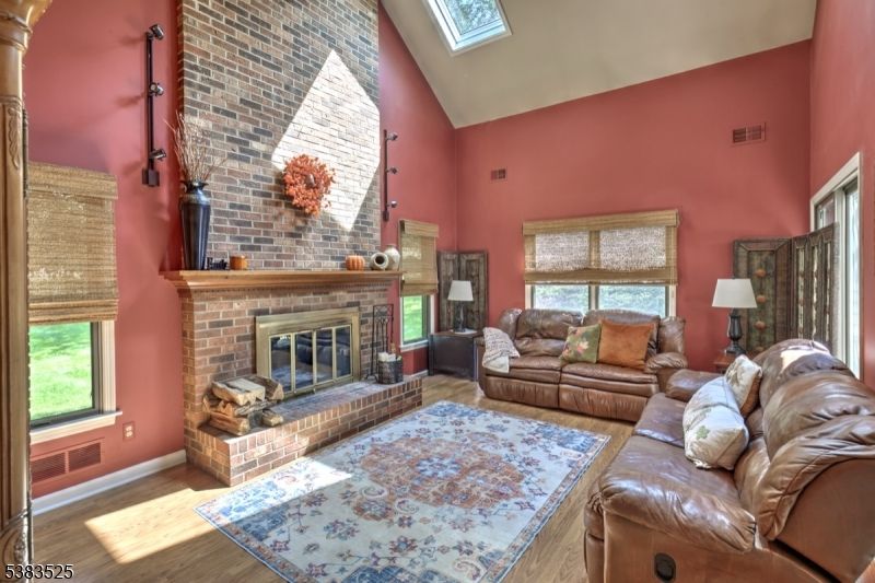 Fireplace, Interior, Living room, Stone Walls, Wood Texture Flooring