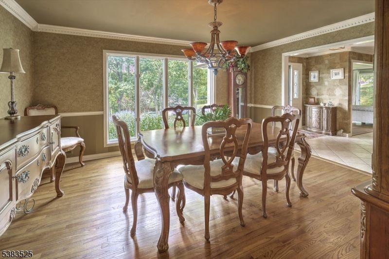 Chandelier, Dining room, Interior, Wood Texture Flooring