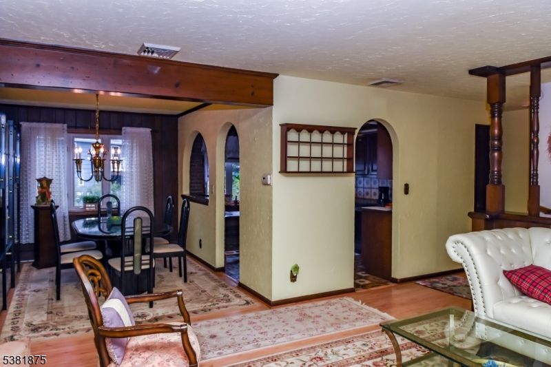 Chandelier, Dining room, Interior, Wood Texture Flooring