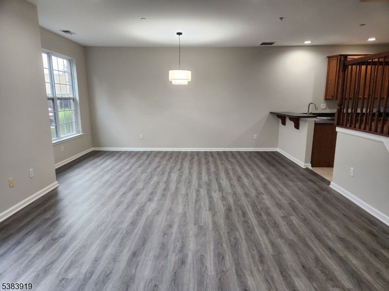 Empty room, Interior, Pendant Lights, Recessed Lighting, Wood Texture Flooring