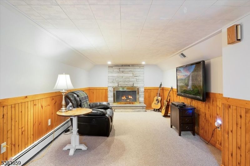 Fireplace, Interior, Recessed Lighting, Wooden Walls