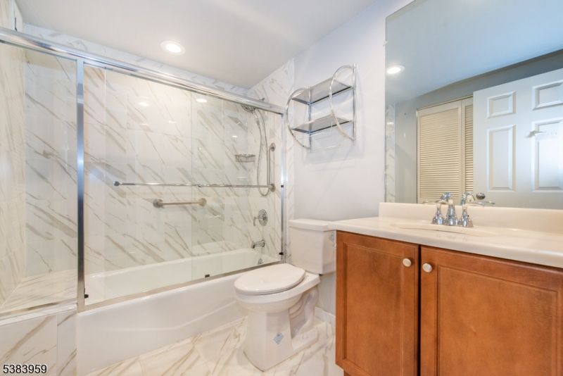 Bathroom, Glass Shower, Interior, Marble, Marble Walls, Recessed Lighting