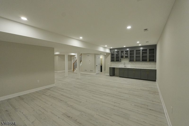 Empty room, Interior, Kitchen, Recessed Lighting, Wood Texture Flooring