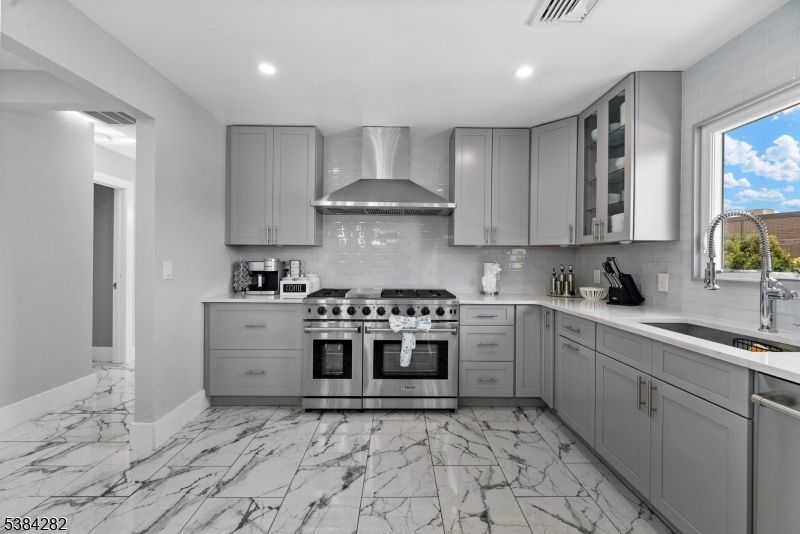 Interior, Kitchen, Marble, Recessed Lighting, Stainless Steel Appliances