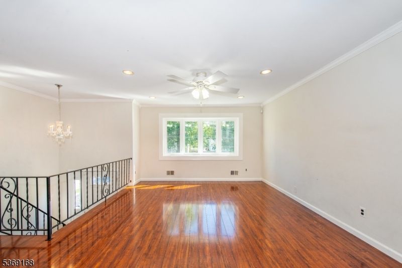 Chandelier, Empty room, Interior, Recessed Lighting, Wood Texture Flooring