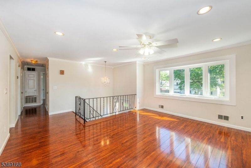 Chandelier, Empty room, Interior, Recessed Lighting, Wood Texture Flooring