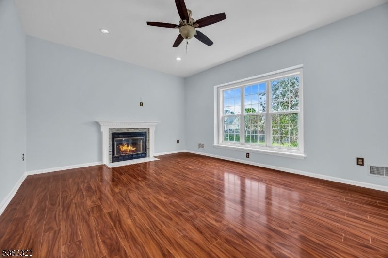 Empty room, Fireplace, Interior, Recessed Lighting, Wood Texture Flooring