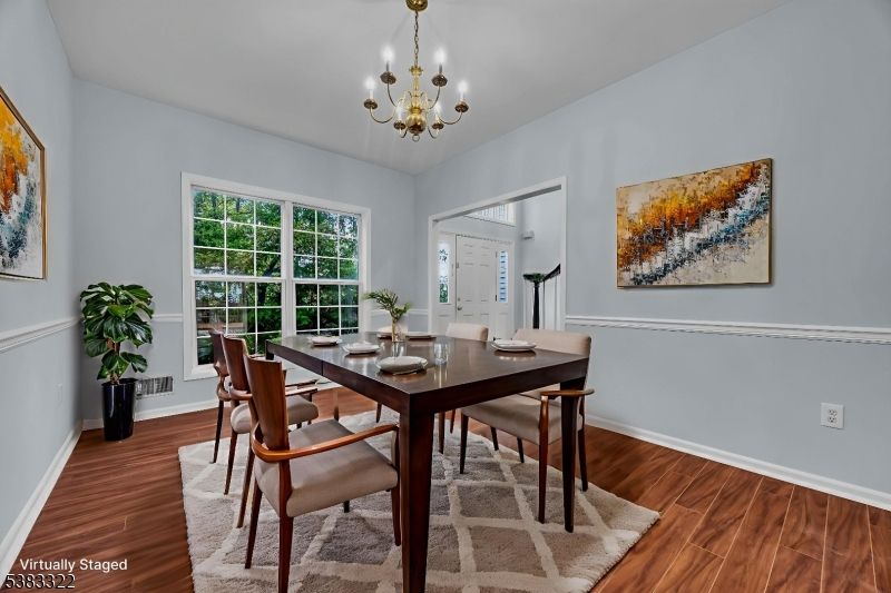 Chandelier, Dining room, Interior, Wood Texture Flooring