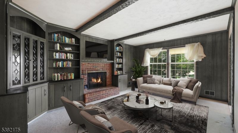 Fireplace, Interior, Living room, Wooden Beams