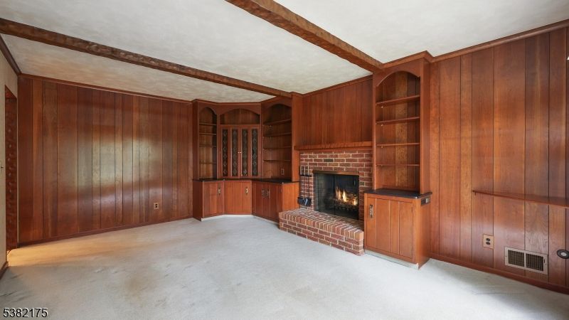 Empty room, Fireplace, Interior, Wooden Beams, Wooden Walls