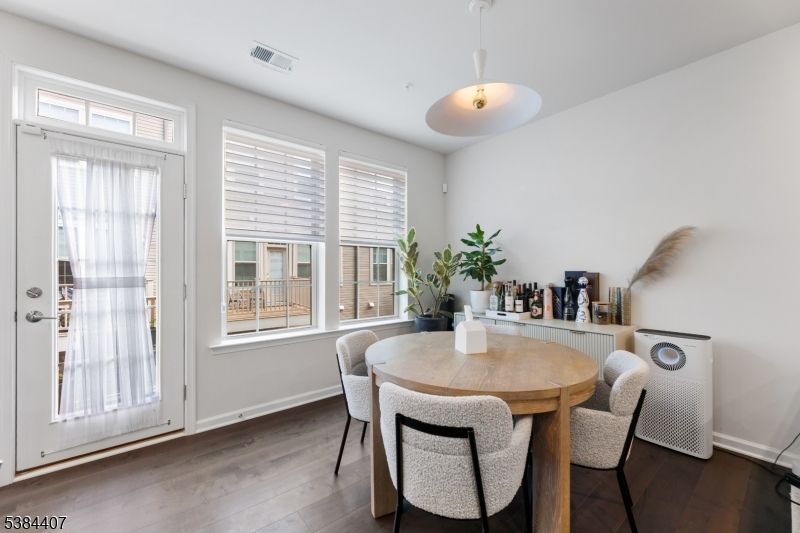 Dining room, Interior, Pendant Lights, Wood Texture Flooring