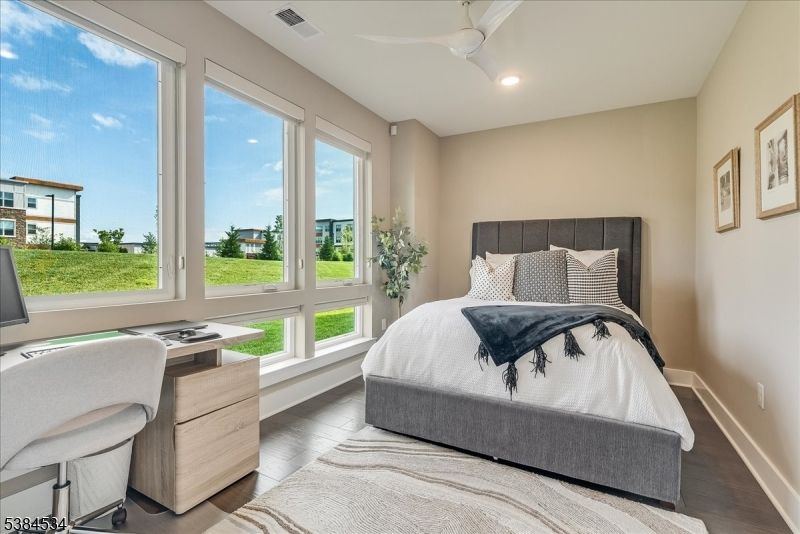 Bedroom, Interior, Recessed Lighting, Water, Wood Texture Flooring