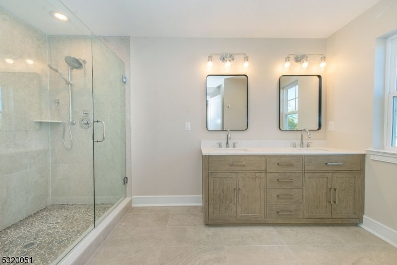 Bathroom, Dual Sink Vanities, Glass Shower, Interior, Recessed Lighting