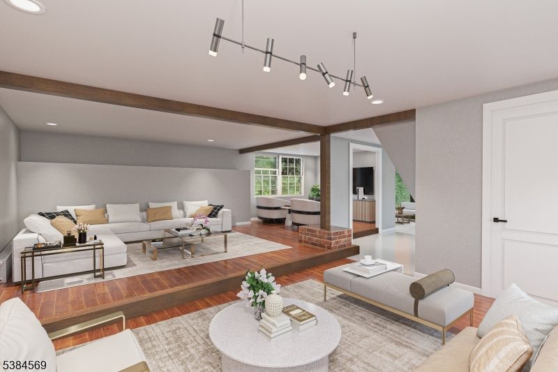 Interior, Living room, Pendant Lights, Recessed Lighting, Wood Texture Flooring