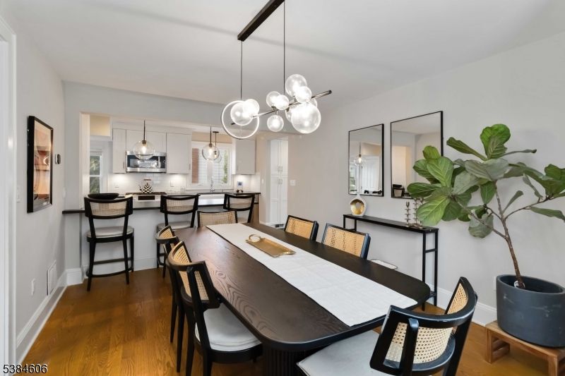 Dining room, Interior, Kitchen, Pendant Lights, Wood Texture Flooring