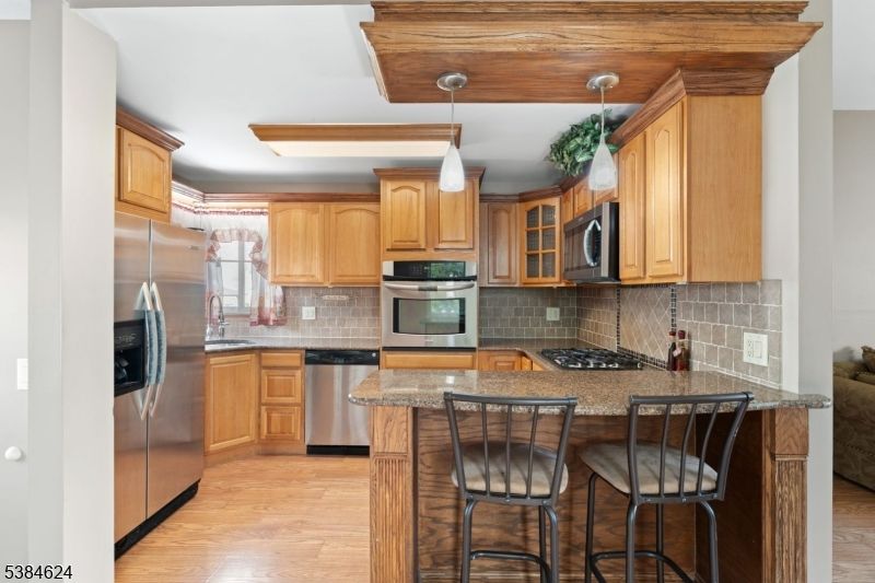 Interior, Kitchen, Pendant Lights, Stainless Steel Appliances, Wood Texture Flooring