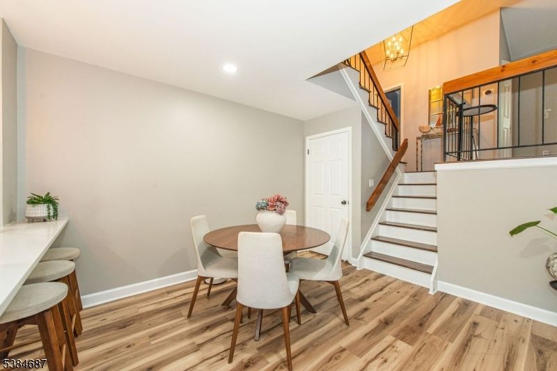 Chandelier, Dining room, Interior, Recessed Lighting, Wood Texture Flooring