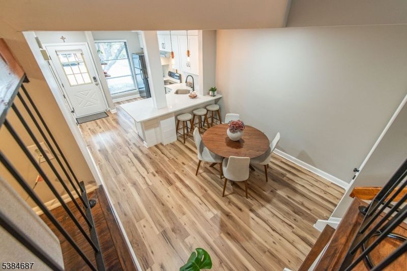 Dining room, Interior, Kitchen, Pendant Lights, Wood Texture Flooring