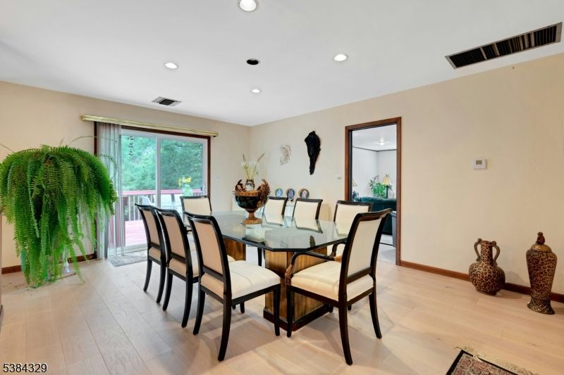 Dining room, Interior, Recessed Lighting, Wood Texture Flooring