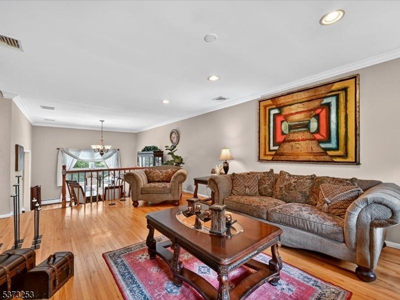 Chandelier, Dining room, Interior, Living room, Recessed Lighting, Wood Texture Flooring