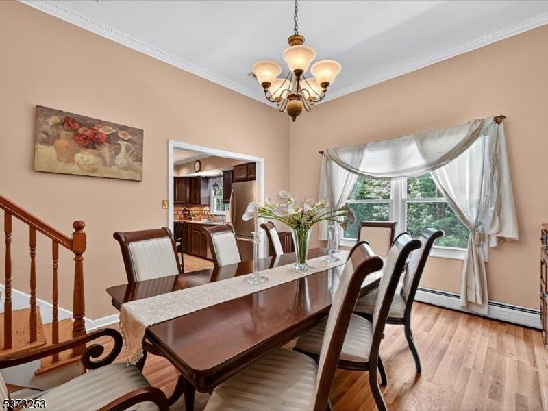 Chandelier, Dining room, Interior, Wood Texture Flooring