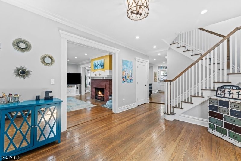 Fireplace, Interior, Recessed Lighting, Wood Texture Flooring