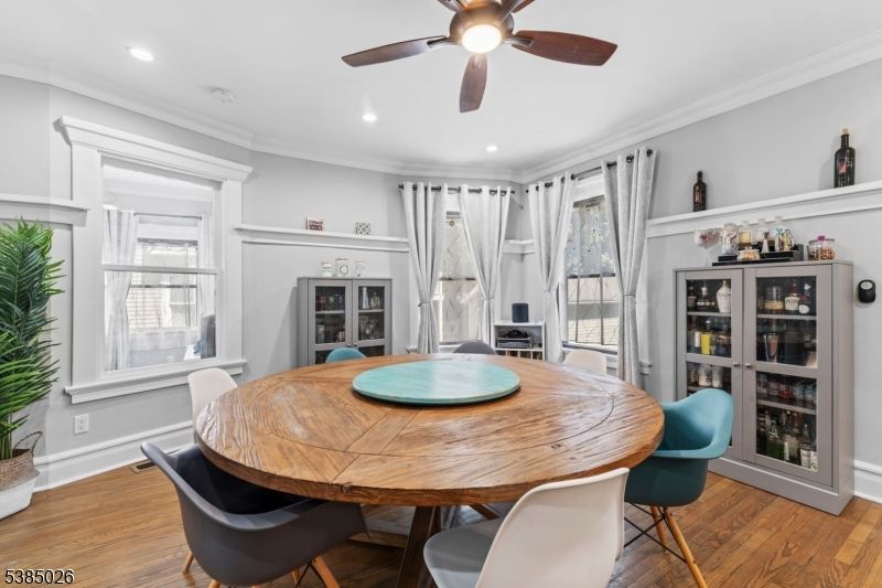 Dining room, Interior, Recessed Lighting, Wood Texture Flooring