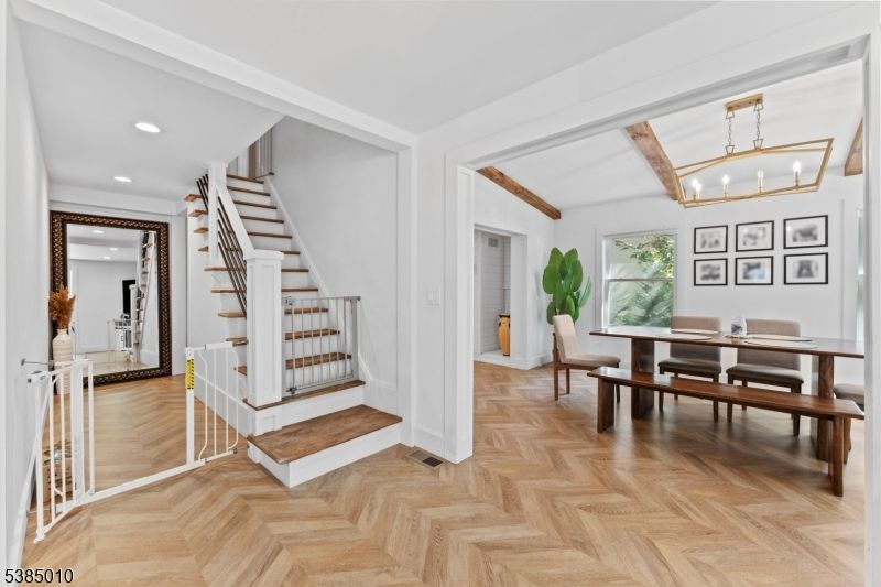 Dining room, Interior, Recessed Lighting, Wood Texture Flooring