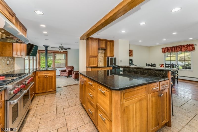 Interior, Kitchen, Recessed Lighting, Stainless Steel Appliances, Wooden Beams, Wood Texture Flooring