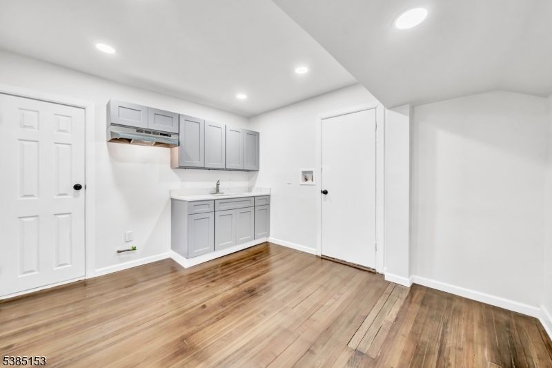 Empty room, Interior, Kitchen, Recessed Lighting, Wood Texture Flooring